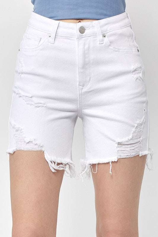 Risen White Distressed Shorts