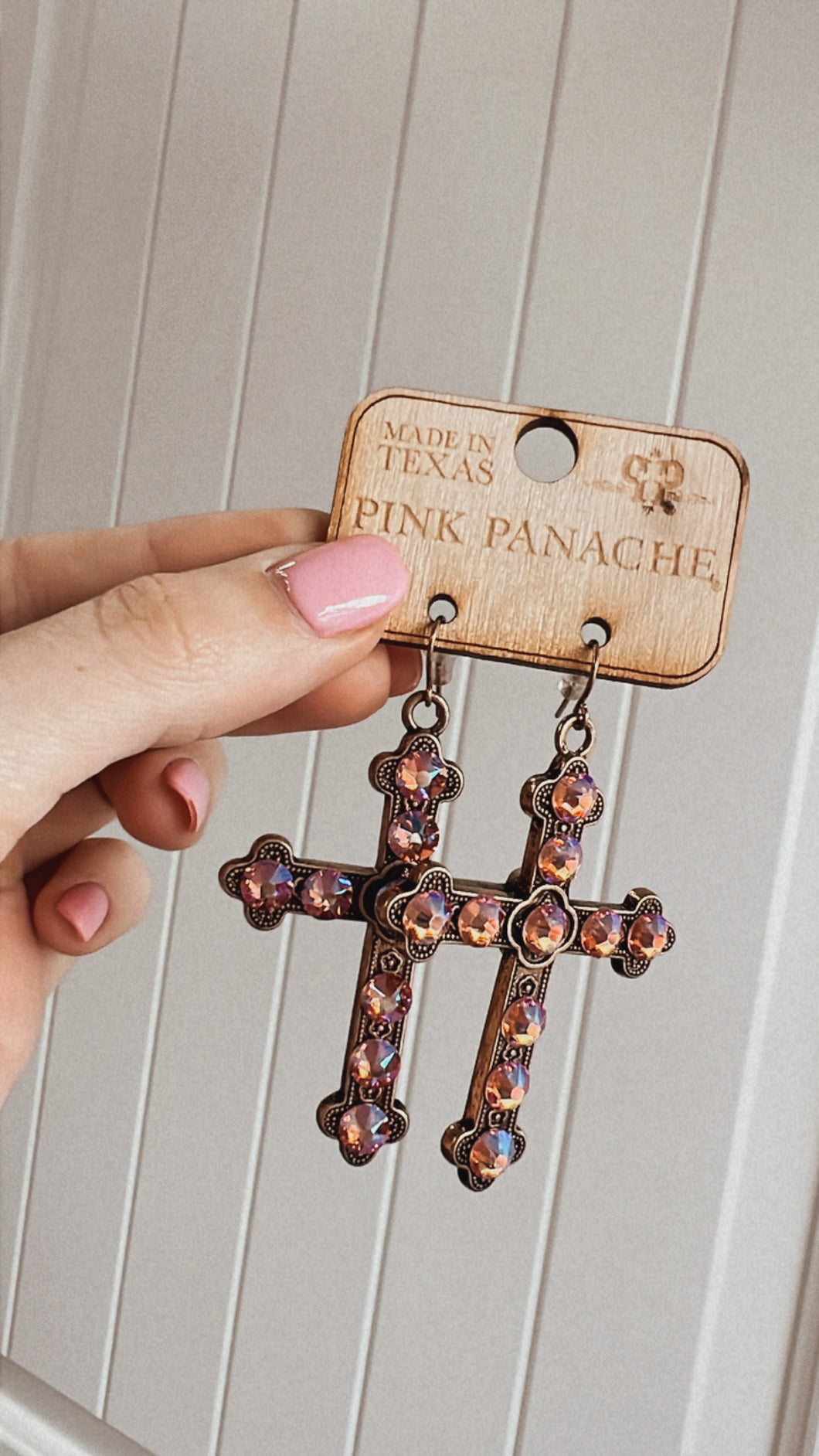 Pink Panache Bronze Cross Earrings