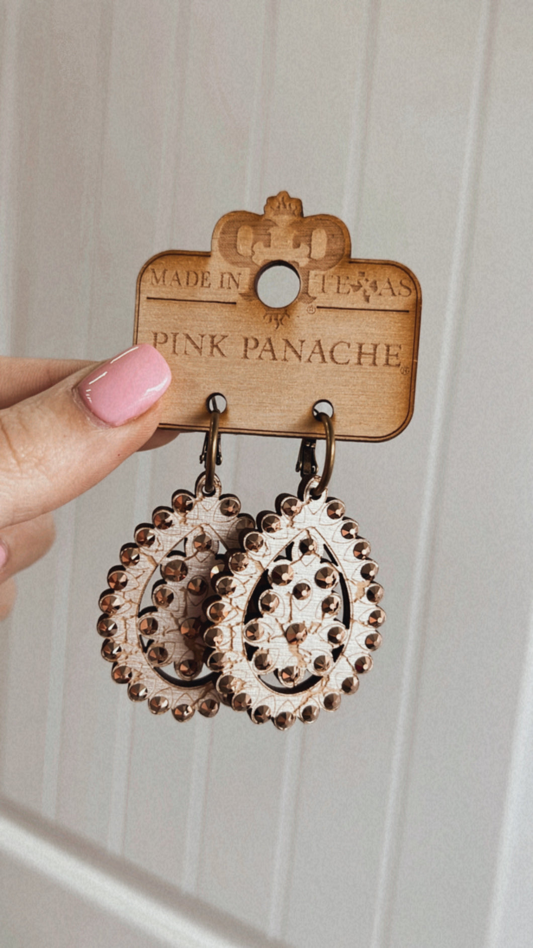 Pink Panache Wood & Rose Gold Crystal Earrings