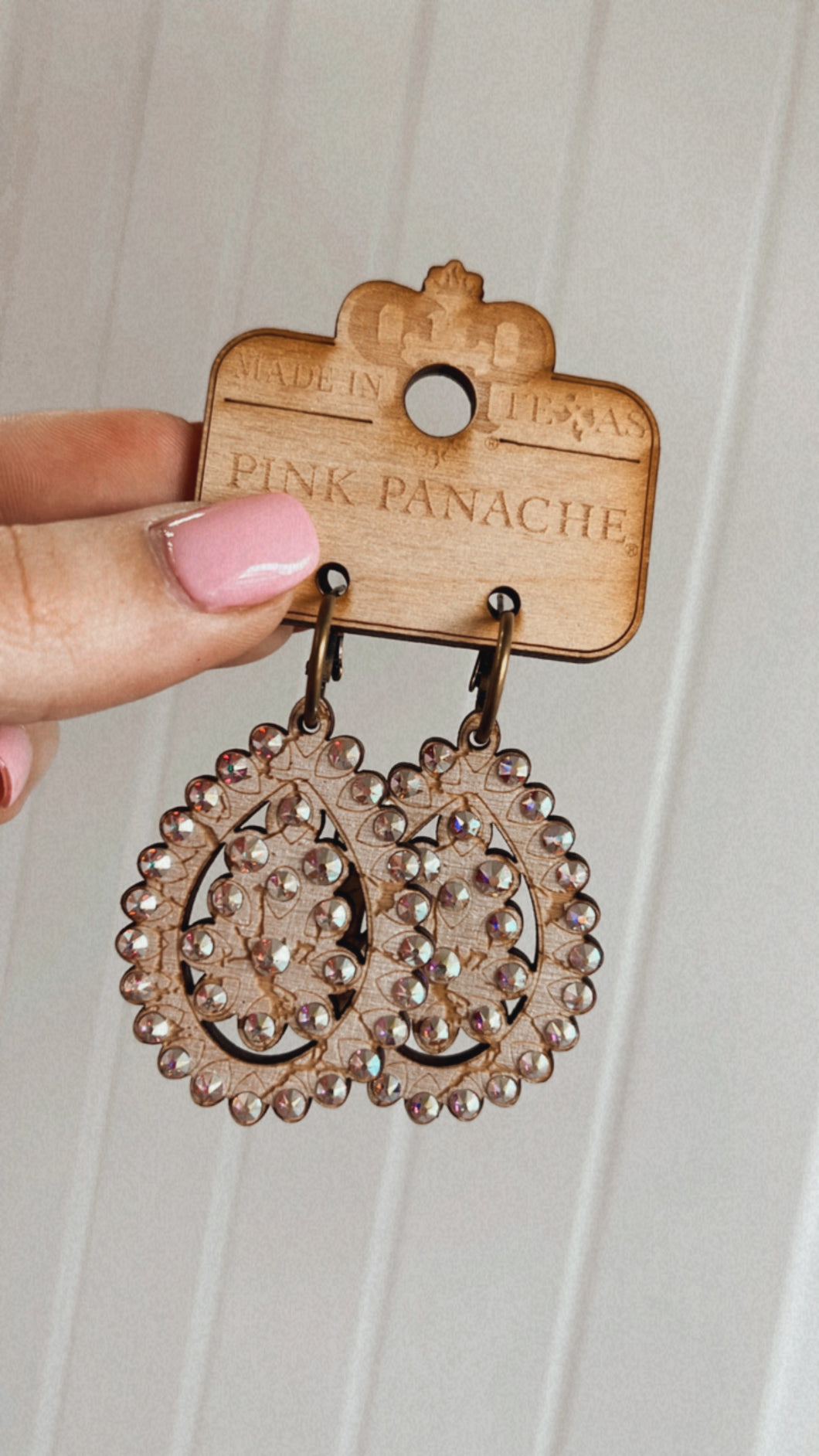 Pink Panache Wood & AB Crystal Earrings