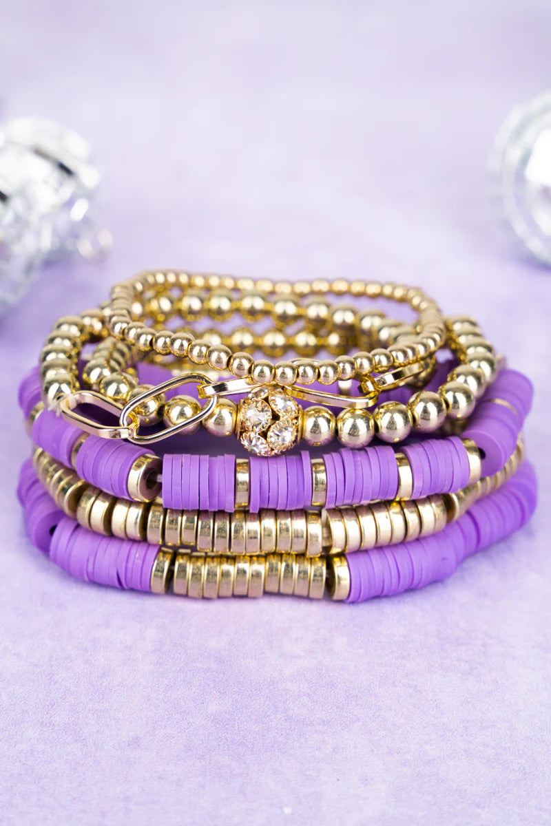 Purple & Gold Beaded Bracelet Stack