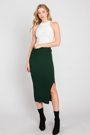 Christmas Green Long Ribbed Skirt