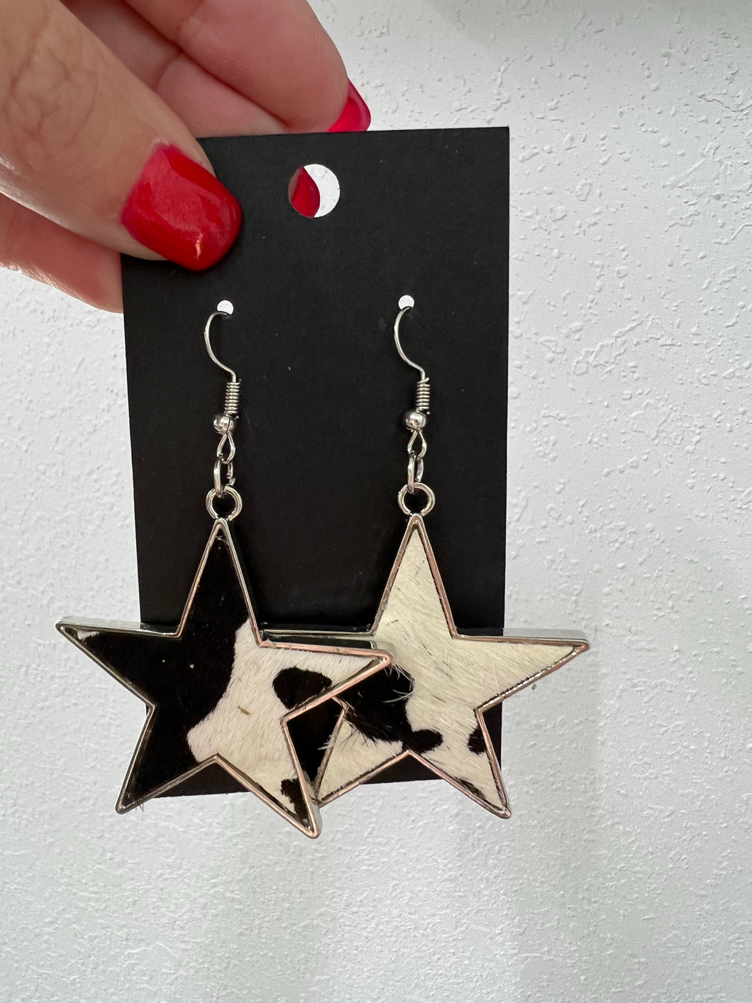 Black Cowhide Star Earrings