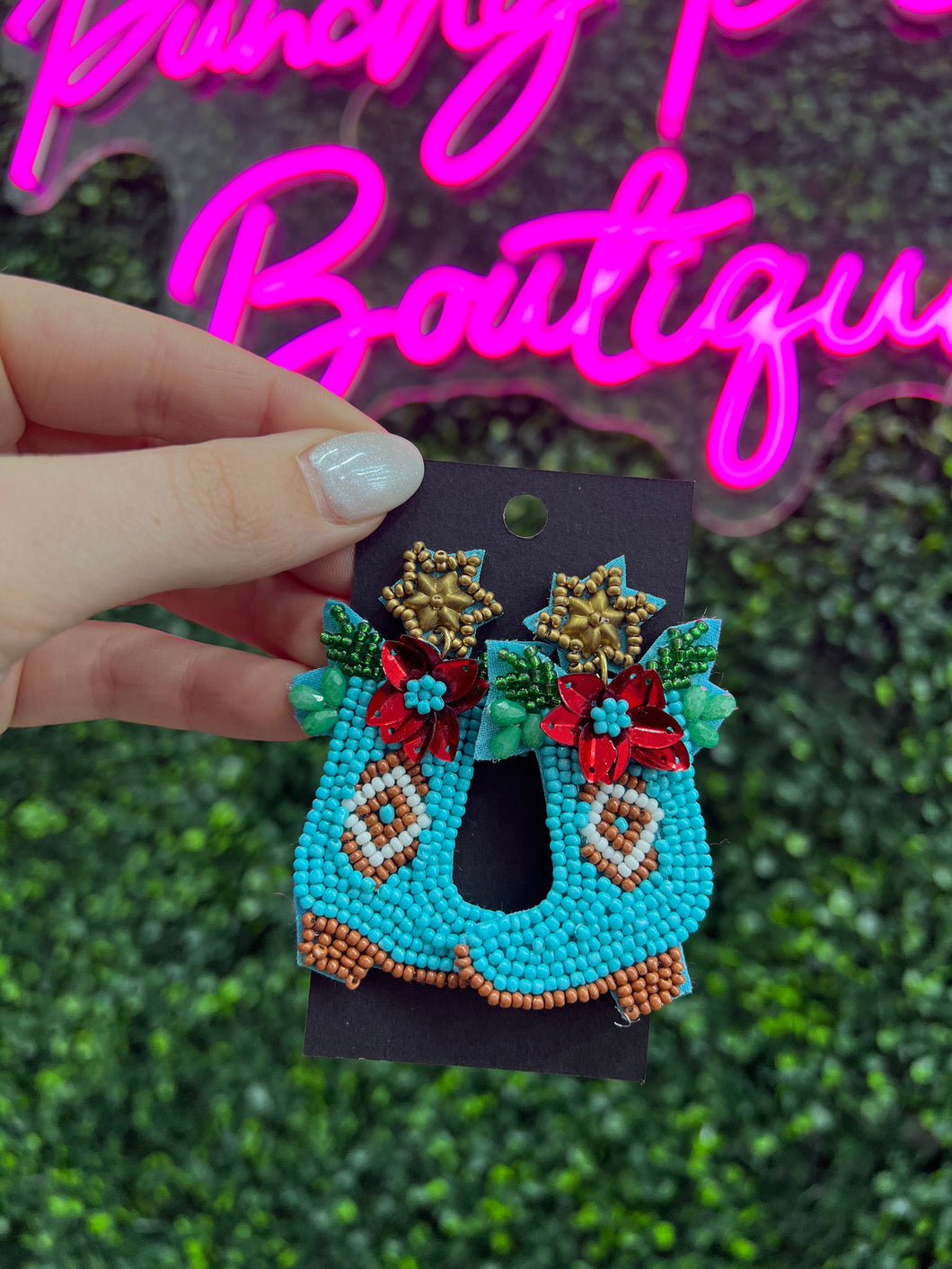 Turquoise Christmas Cowboy Boot Earrings